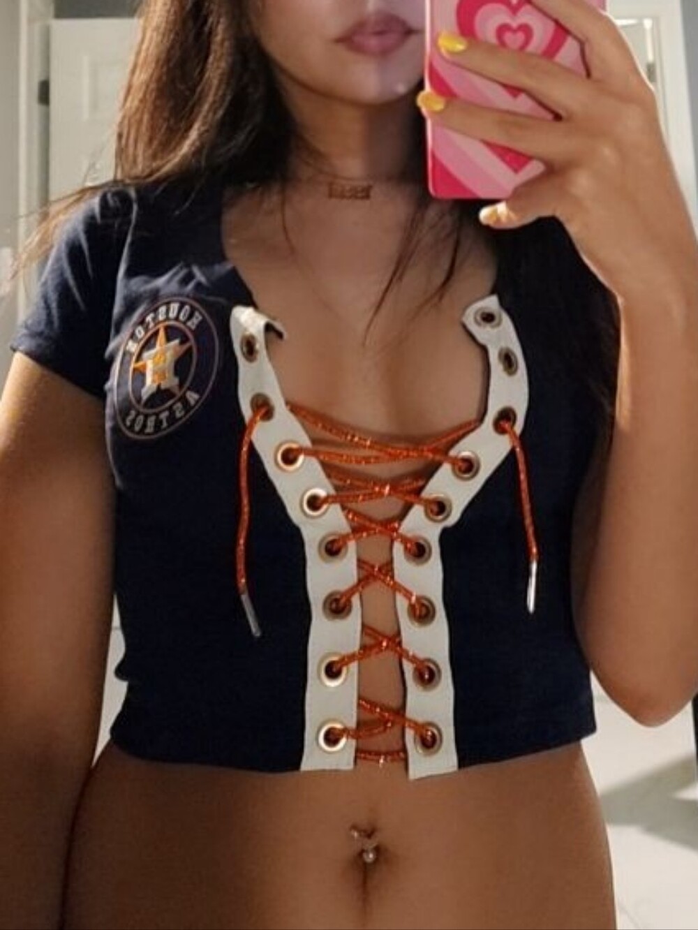 Custom Houston Astros Navy Lace-Up Crop Top- S